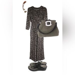 Julio Black Maxi Dress Faux wrap Sz 4 Smocked Waist whimsigoth Baddie